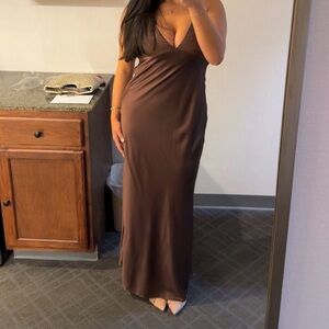 Brown open back maxi dress